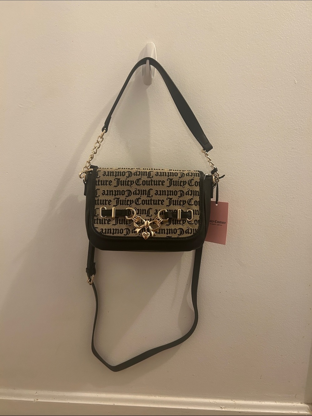 Juicy Couture Black and Beige Logo Crossbody Bag with Gold Hardware